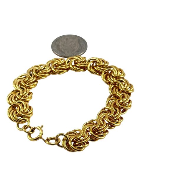 Vintage Gold Tone Statement Chain Link Bracelet Chunky Textured Women’s Jewelry - Picture 4 of 8
